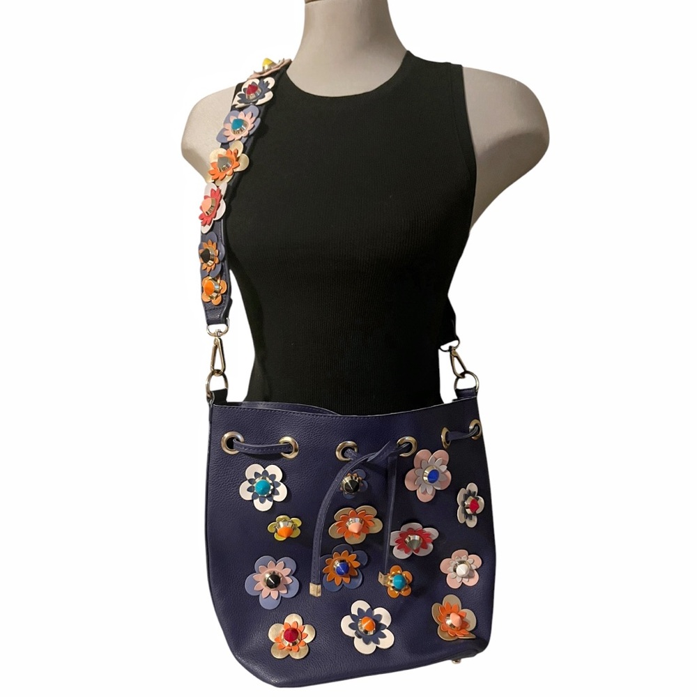 Urban Expressions Embellished Appliqué Floral Crossbody Bag - Navy